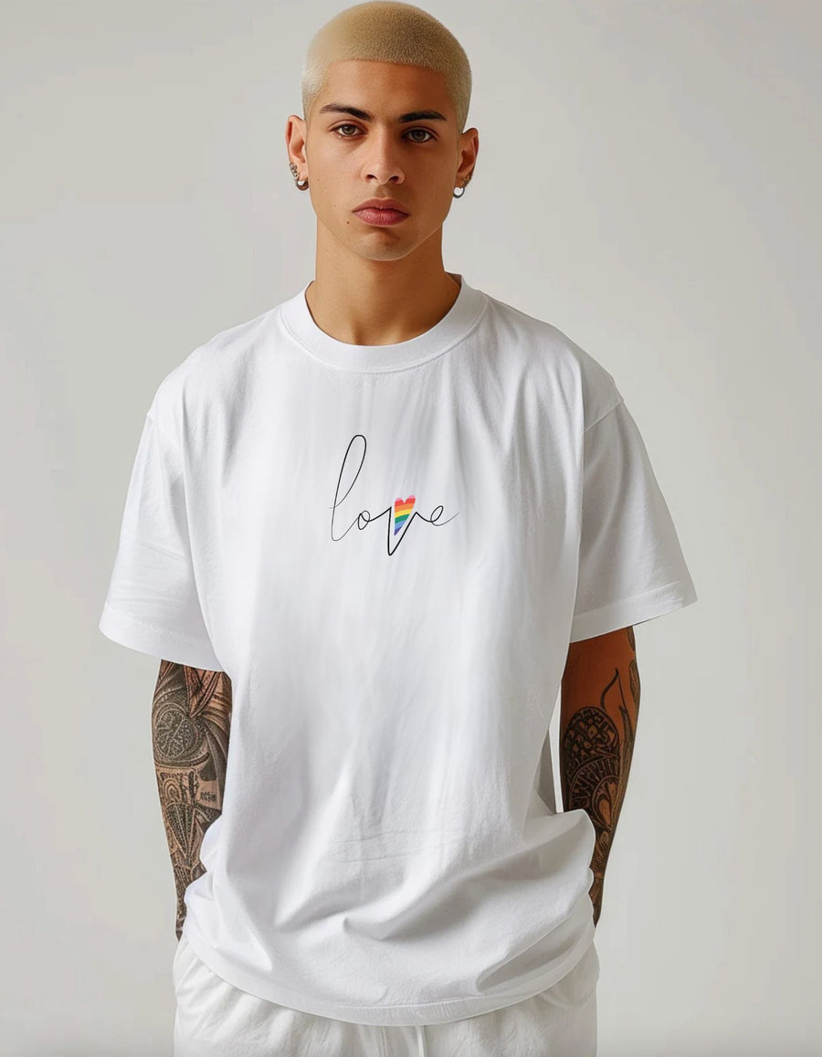 CAMISETA OVERSIZE ORGÁNICA LOVE PRIDE BLANCA